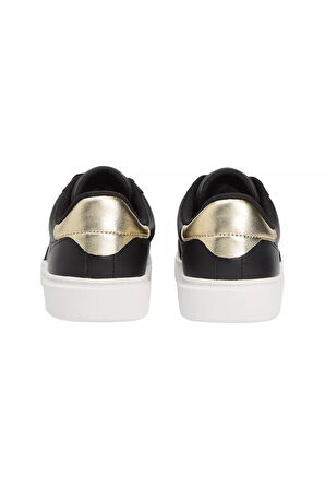 Kadın Altın Rengi Detaylı Kort Sneaker - Siyah | 38