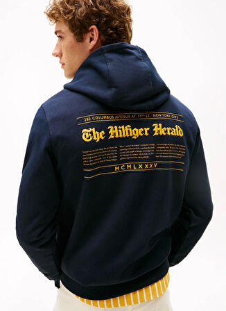 Tommy Hilfiger Kapüşon Yaka Mavi Erkek Sweatshırt MW0MW40065DW5_HILFIGER HERALD GRAPH