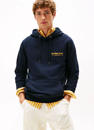 Tommy Hilfiger Kapüşon Yaka Mavi Erkek Sweatshırt MW0MW40065DW5_HILFIGER HERALD GRAPH