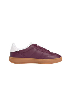 Kadın Kontrast Topuklu Monogram Logolu Sneaker - Bordo | 38
