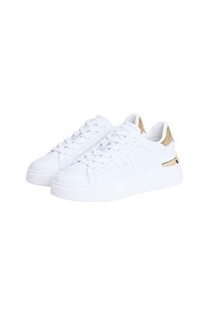 Kadın Metalik Detaylı Platform Tabanlı Sneaker - Beyaz/Gold | 36