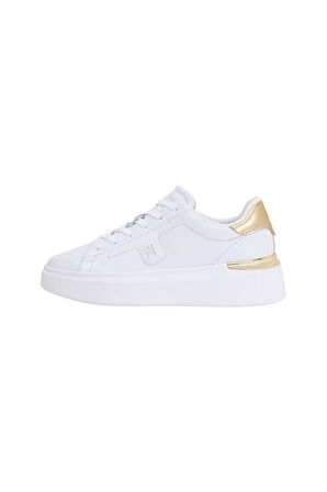 Kadın Metalik Detaylı Platform Tabanlı Sneaker - Beyaz/Gold | 36
