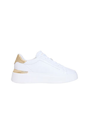 Kadın Metalik Detaylı Platform Tabanlı Sneaker - Beyaz/Gold | 36