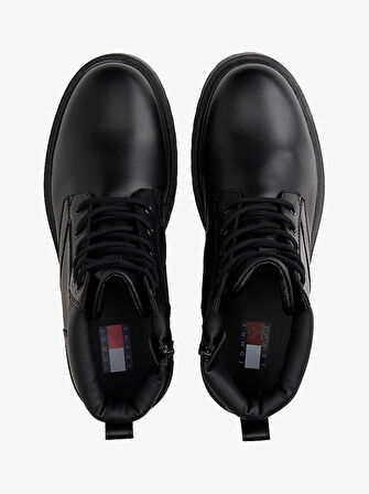 TOMMY HILFIGER Erkek Marka Baskılı %100 Deri Full Bağcıklı Kışlık Kullanıma Uygun Siyah Bot & Bootie EM0EM01706 BDS