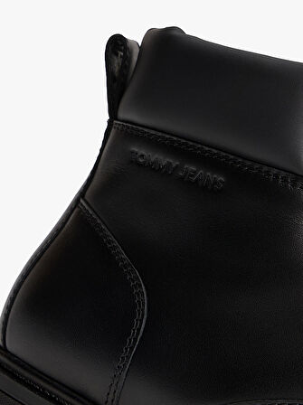 TOMMY HILFIGER Erkek Marka Baskılı %100 Deri Full Bağcıklı Kışlık Kullanıma Uygun Siyah Bot & Bootie EM0EM01706 BDS