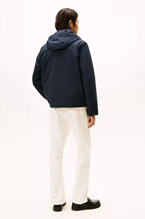 Erkek Regular Fit Fermuarı Şerit Detaylı Kapüşonlu Mont - Lacivert | XS