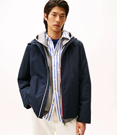 Tommy Hilfiger İkonik Renk Bloklu Kapüşonlu Erkek Mavi Ceket MW0MW41082DW5