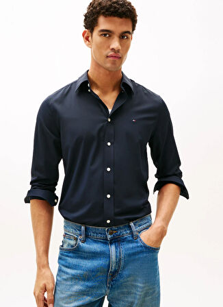 Tommy Hilfiger Normal Gömlek Yaka Mavi Erkek Gömlek MW0MW41353DW5_PERFORMANCE TWILL RF