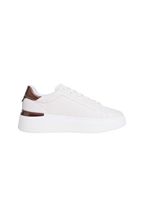 Kadın Metalik Detaylı Platform Tabanlı Sneaker - Beyaz/Bronz | 39