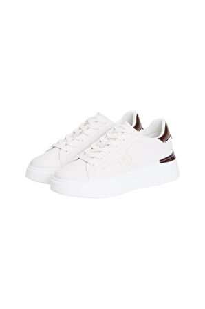 Kadın Metalik Detaylı Platform Tabanlı Sneaker - Beyaz/Bronz | 40