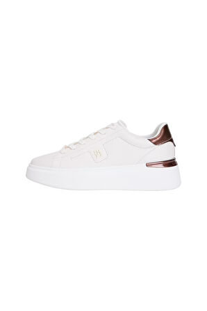 Kadın Metalik Detaylı Platform Tabanlı Sneaker - Beyaz/Bronz | 40