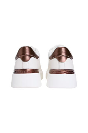 Kadın Metalik Detaylı Platform Tabanlı Sneaker - Beyaz/Bronz | 40