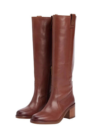 Kadın Blok Topuklu Uzun Binici Çizmesi - Taba | 37