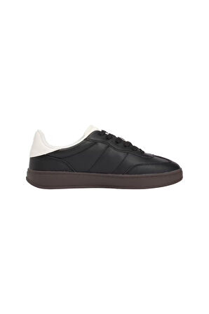 Kadın Kontrast Topuklu Monogram Logolu Sneaker - Siyah | 38