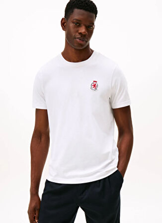 Tommy Hilfiger Bisiklet Yaka Beyaz Erkek T-Shirt MW0MW40024YBR_RWB CREST TEE