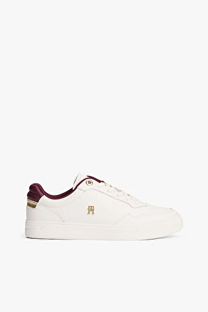 Kadın TH Monogram Plaque Court Sneakers - Beyaz/Bordo | 40