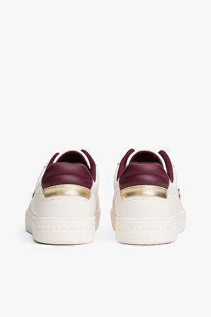 Kadın TH Monogram Plaque Court Sneakers - Beyaz/Bordo | 40