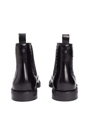 Erkek Parlak Brogue Detaylı Chelsea Bot - Siyah | 45