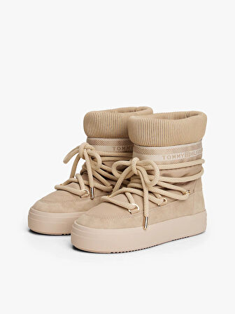 Tommy Hilfiger Tommytech Logo Şeritli Sıcak Kar Kadın Bej Bot FW0FW08998ACC