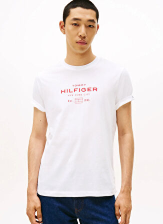 Tommy Hilfiger Bisiklet Yaka Beyaz Erkek T-Shirt MW0MW40002YBR_HILFIGER STACK GRAPHI