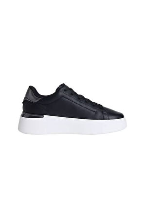 Kadın Metalik Detaylı Platform Tabanlı Kort Sneaker - Siyah | 37