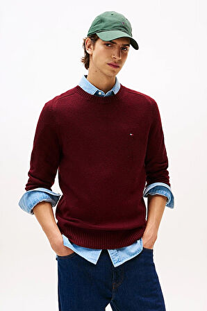 Erkek Regular Fit Kuzu Yünü Bisiklet Yaka Kazak - Bordo | M