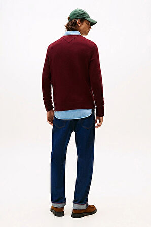 Erkek Regular Fit Kuzu Yünü Bisiklet Yaka Kazak - Bordo | M