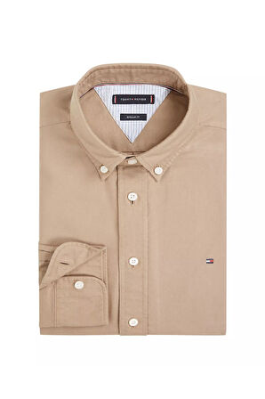 Erkek Regular Fit Düğmeli Yaka Oxford Gömlek - Bej | XS