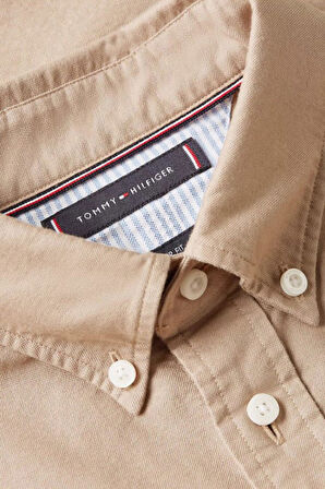 Erkek Regular Fit Düğmeli Yaka Oxford Gömlek - Bej | S