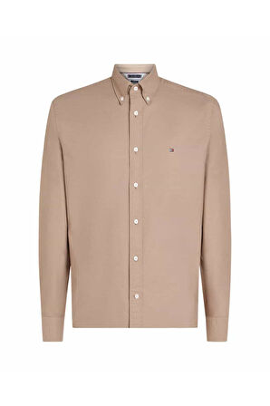 Erkek Regular Fit Düğmeli Yaka Oxford Gömlek - Bej | M