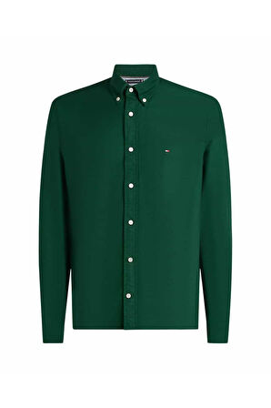 Erkek Regular Fit Düğmeli Yaka Oxford Gömlek - Koyu Yeşil | XL