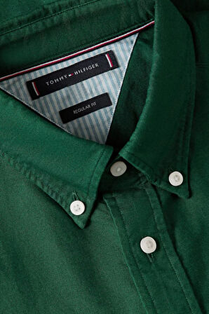 Erkek Regular Fit Düğmeli Yaka Oxford Gömlek - Koyu Yeşil | XL