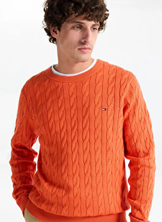 Tommy Hilfiger Bisiklet Yaka Normal Turuncu Erkek Kazak MW0MW33132SCX_CLASSIC COTTON CABLE