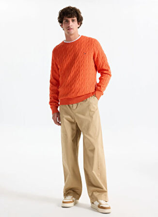 Tommy Hilfiger Bisiklet Yaka Normal Turuncu Erkek Kazak MW0MW33132SCX_CLASSIC COTTON CABLE