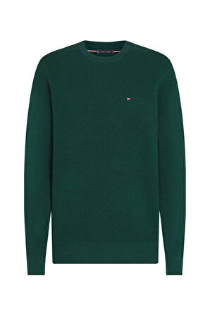 Erkek Regular Fit Dokulu Örgü Bisiklet Yaka Triko Kazak - Koyu Yeşil | L