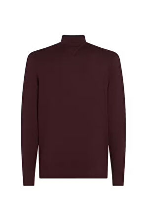 Erkek Yarım Fermuarlı Pamuklu Triko Kazak - Bordo | L