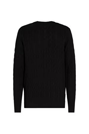 Erkek Bisiklet Yaka Saç Örgüsü Pamuklu Triko Kazak - Siyah | XL