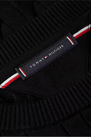 Erkek Bisiklet Yaka Saç Örgüsü Pamuklu Triko Kazak - Siyah | XL