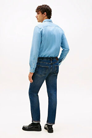 Erkek Denton Düz Kesim Eskitme Görünümlü Jean Pantolon - Mavi | 35/32