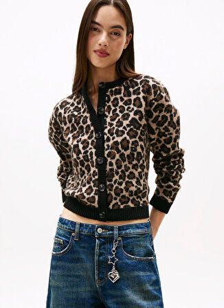 Tommy Jeans Yuvarlak Yaka Standart Desenli Kahve Kazak Kadın DW0DW219680HD