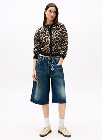 Tommy Jeans Yuvarlak Yaka Standart Desenli Kahve Kazak Kadın DW0DW219680HD