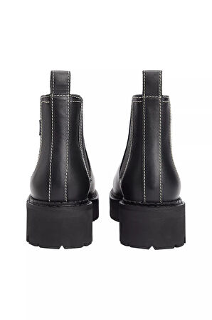Kadın Deri Kontrast Dikişli Chelsea Bot - Siyah | 39
