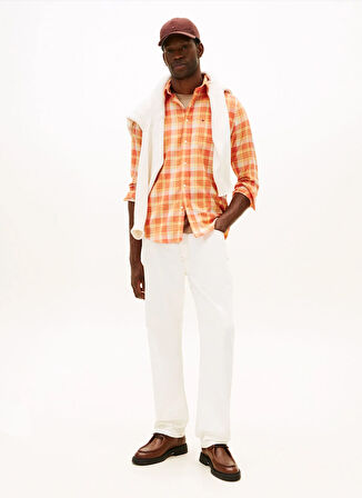 Tommy Hilfiger Normal Gömlek Yaka Turuncu Erkek Gömlek MW0MW414220PE_SOFT TOUCH BLEND CHEC