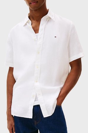 Tommy Hilfiger % 100 Keten Regular Fit Kısa Kollu Gömlek Erkek GÖMLEK MW0MW41531 YBR BEYAZ