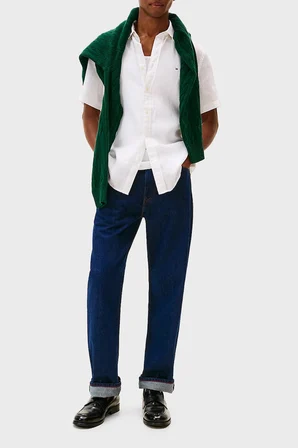 Tommy Hilfiger % 100 Keten Regular Fit Kısa Kollu Gömlek Erkek GÖMLEK MW0MW41531 YBR BEYAZ