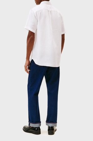 Tommy Hilfiger % 100 Keten Regular Fit Kısa Kollu Gömlek Erkek GÖMLEK MW0MW41531 YBR BEYAZ