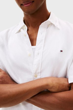 Tommy Hilfiger % 100 Keten Regular Fit Kısa Kollu Gömlek Erkek GÖMLEK MW0MW41531 YBR BEYAZ