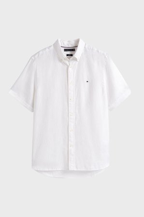Tommy Hilfiger % 100 Keten Regular Fit Kısa Kollu Gömlek Erkek GÖMLEK MW0MW41531 YBR BEYAZ