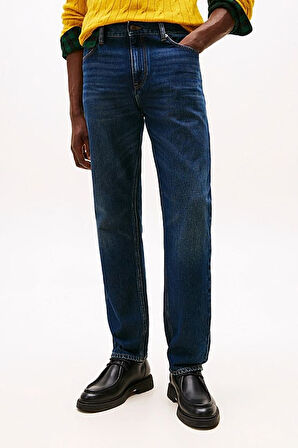 Erkek Regular Fit Düz Paça Eskitme Görünümlü Jean Pantolon - Lacivert | 33/32