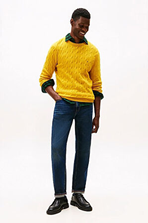 Erkek Regular Fit Düz Paça Eskitme Görünümlü Jean Pantolon - Lacivert | 35/32